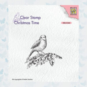 Nellies Choice Clearstempel - Chris. time - Vogel op hulst CT032