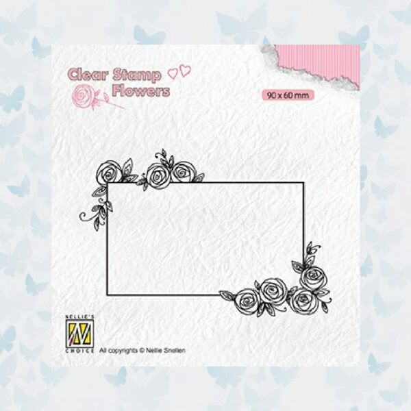 Nellies Choice Clearstempel Flowers - Rechthoekig Frame met Rozen FLO019