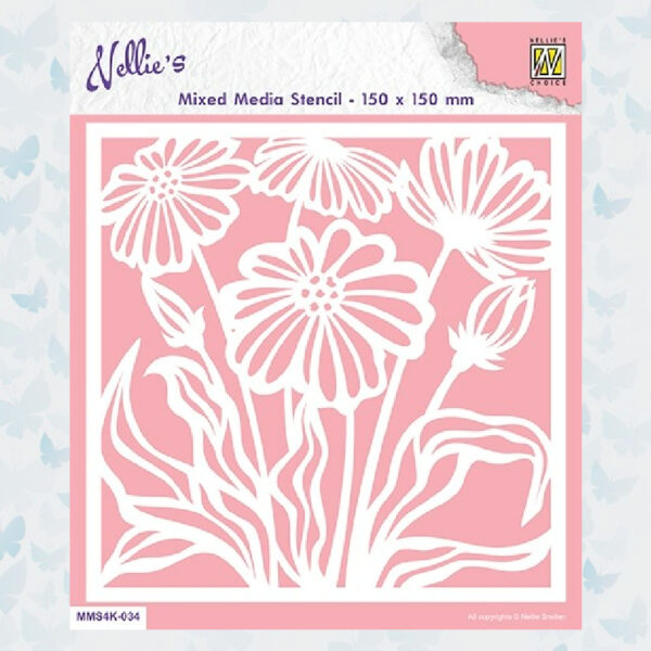 Nellies Choice Mixed Media Stencil Vierkant Flowers MMS4K-034