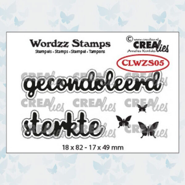 Crealies Clearstamp Wordzz Gecondoleerd sterkte CLWZS05