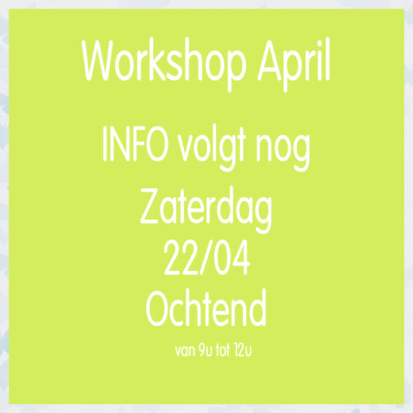 Live Workshop zaterdag 22 april OCHTEND