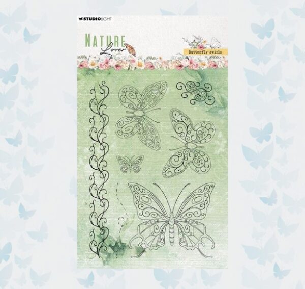 Studio Light Clear Stamps Butterfly Swirls Nature Lover nr.591 SL-NL-STAMP591